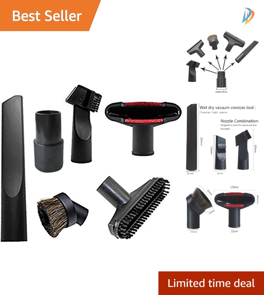 Compact Vacuum Attachment Set: Horsehair Brush & Utility Tools for Easy Cleaning
