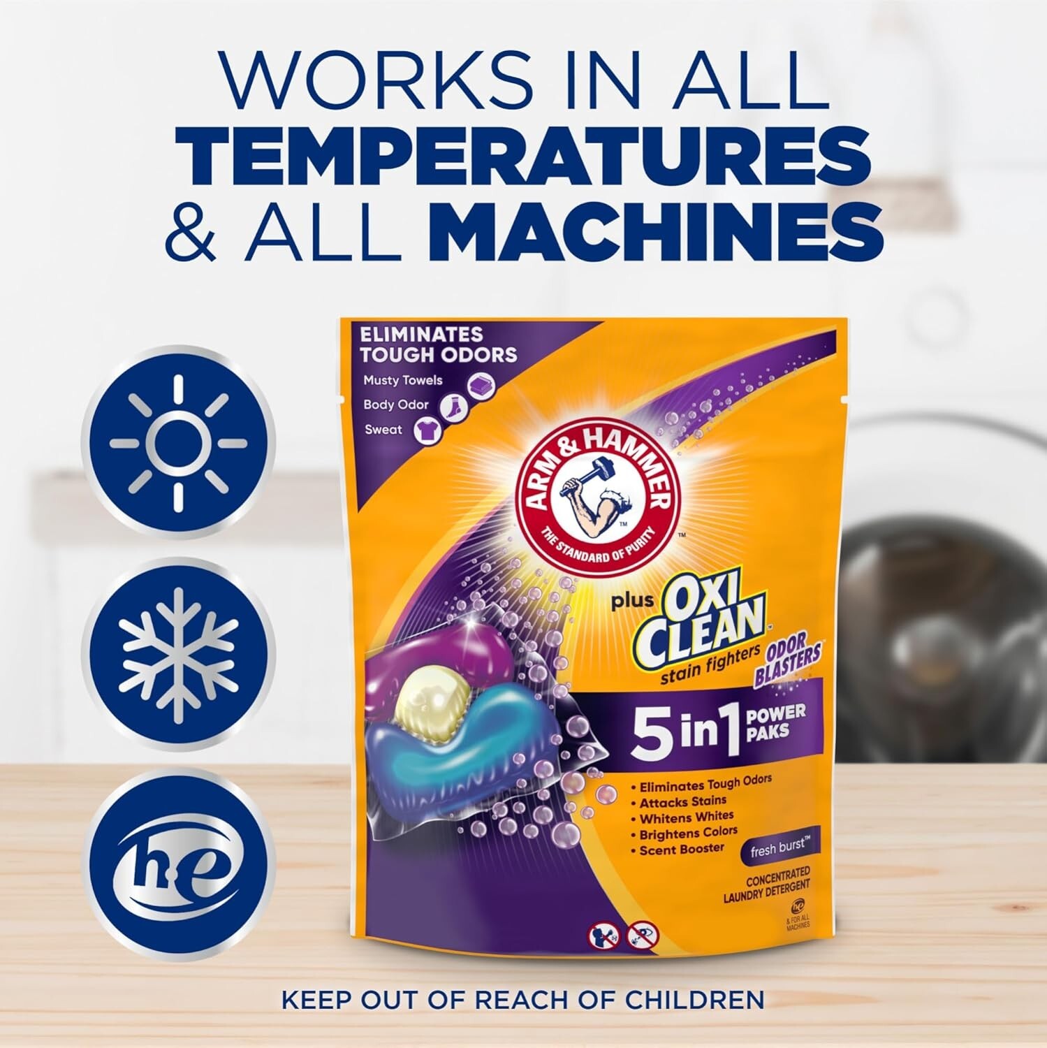 ARM HAMMER Plus OxiClean Odor Blasters 5-in-1 Laundry Detergent Fresh Burst 42ct