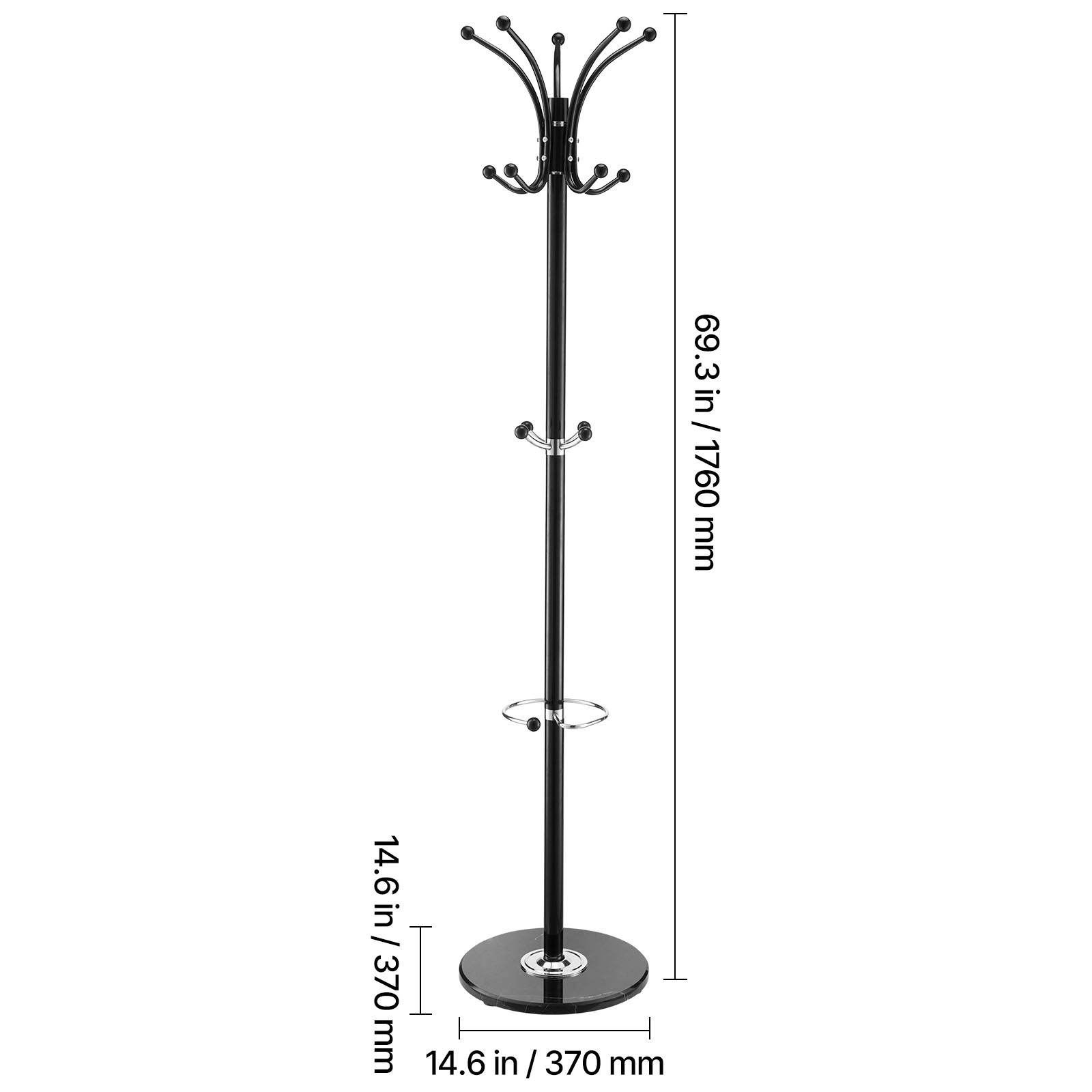 Freestanding Coat Rack Stable Marble Base with Umbrella Holder & 14 Hooks