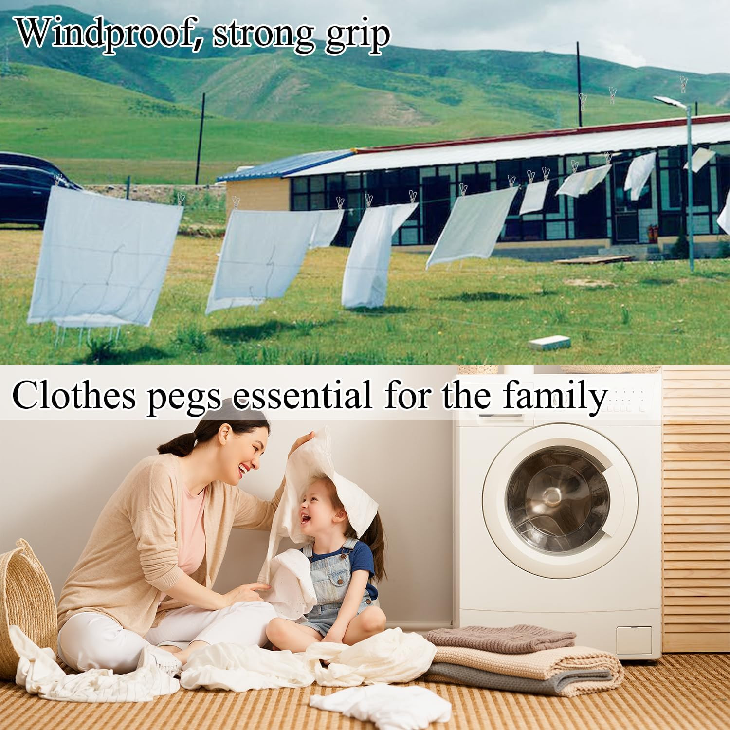 Laundry Clothes Pins Clips 50 Pack, Stainless Steel Heavy Duty Laundry Peg Metal