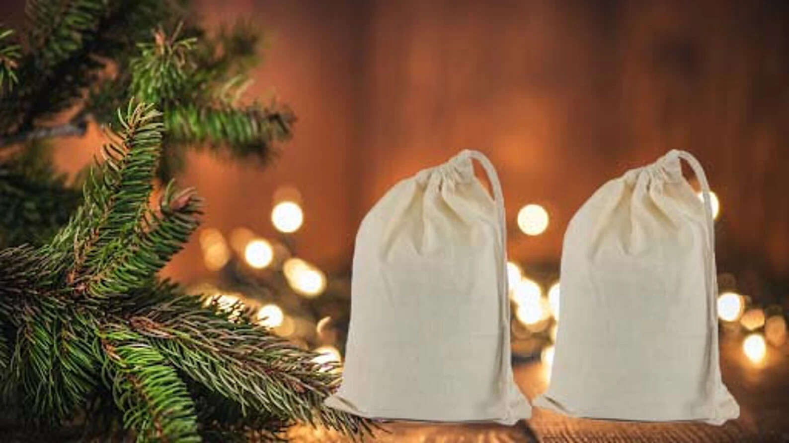 Single Drawstring Organic Cotton Muslin Bags – Premium Quality – Natural Color