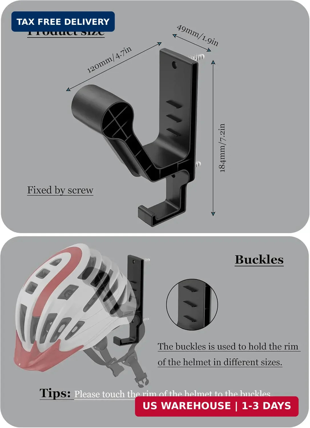 Universal Helmet Wall Mount Organizer, Black, 2 Pack | Helmet Rack for Display,