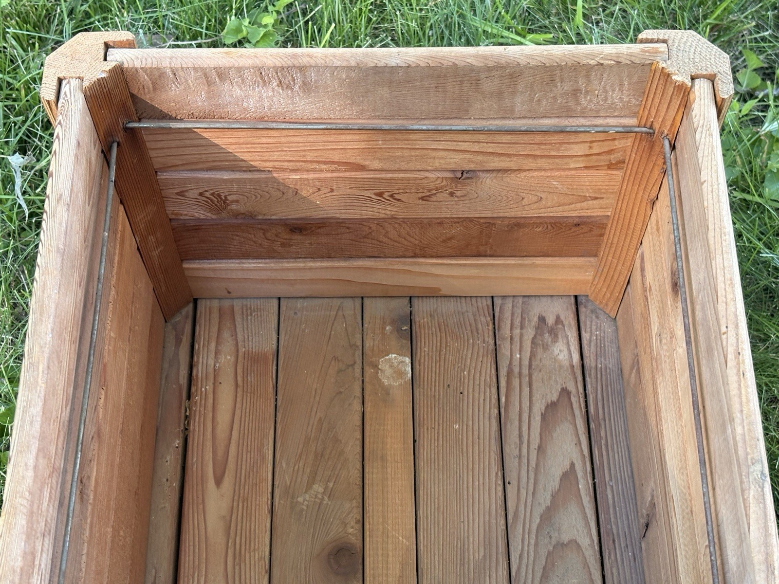 Rustic Slatted Pine Wood Storage Bin Planter Box Farmhouse 14×14 Inch Square Vtg