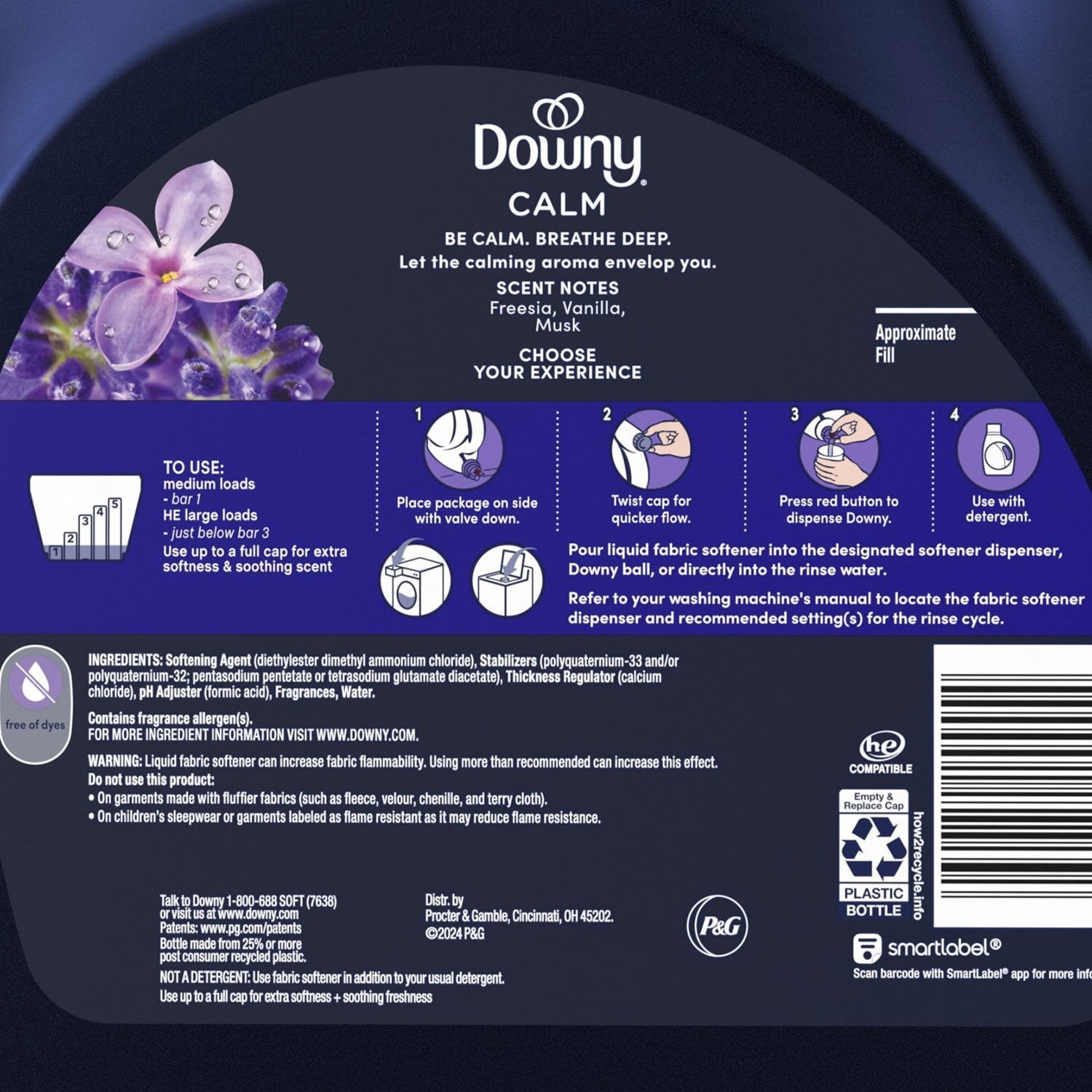 Downy Ultra Soft + Calm Fabric Softener 111 oz 164 Loads Lavender Vanilla Bean.