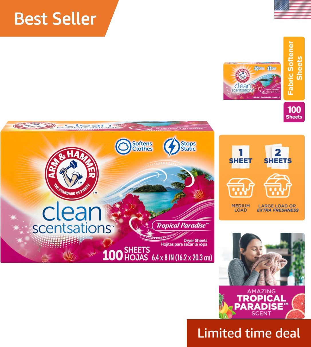 100 Count Tropical Paradise Softener Sheets – Softens Fabrics & Reduces Static