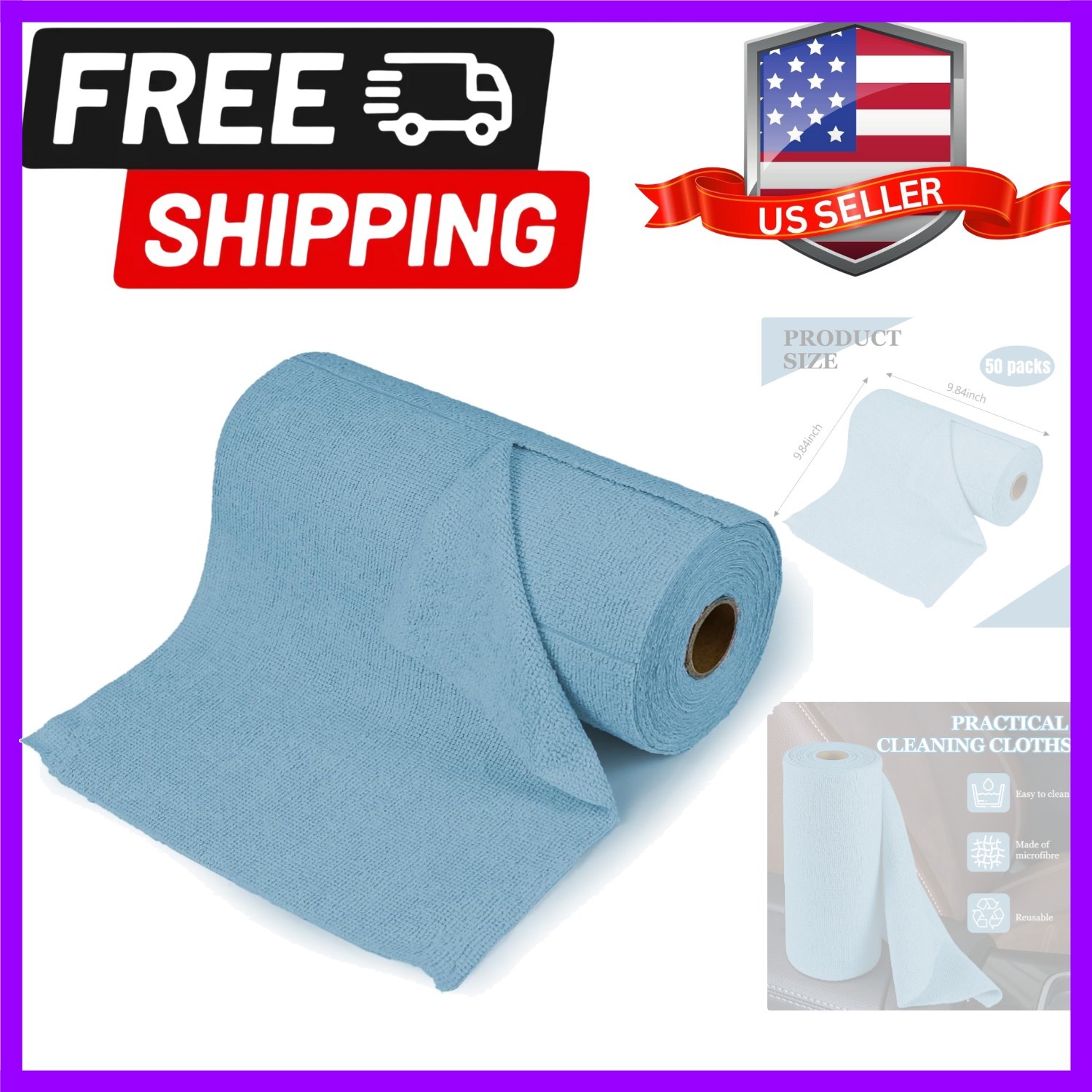 50PCS Microfiber Cleaning Cloth Roll, 10″×10″ Tear Away Microfiber Towels, Re…