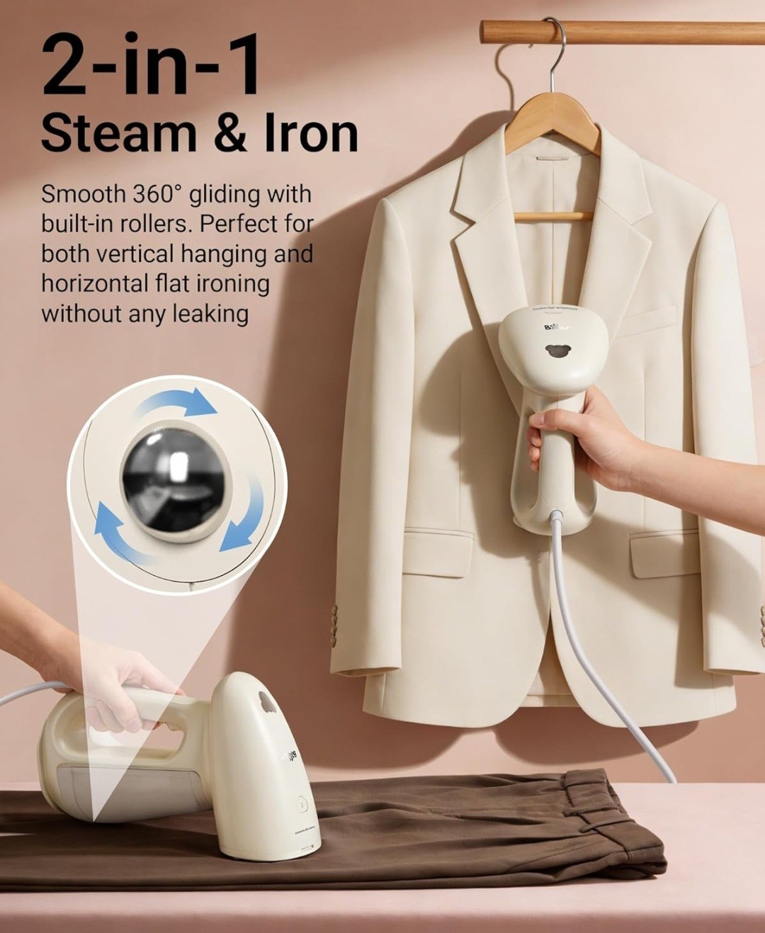 Bear Steamer for Clothes, Handheld Clothes Steamer,1300W Strong Power Garment…