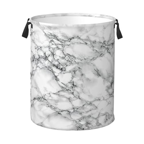 Laundry Hamper Bag With Waterproof Liner – Round S(38L) Black And White Marble