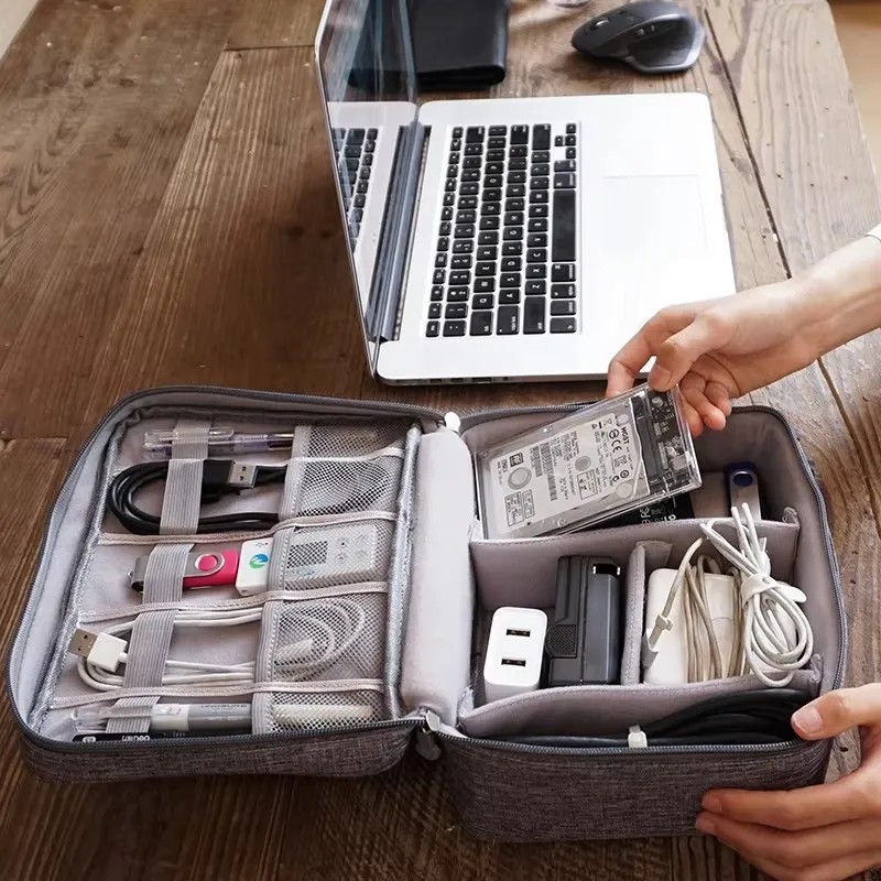 Double Layer Travel Cable Storage Bag Portable Electronic Organizer Case