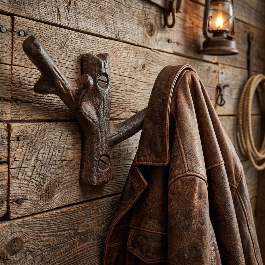 Tree Branch Double Wall Hook Cast Iron Towel Coat Hat Hanger Rustic Brown
