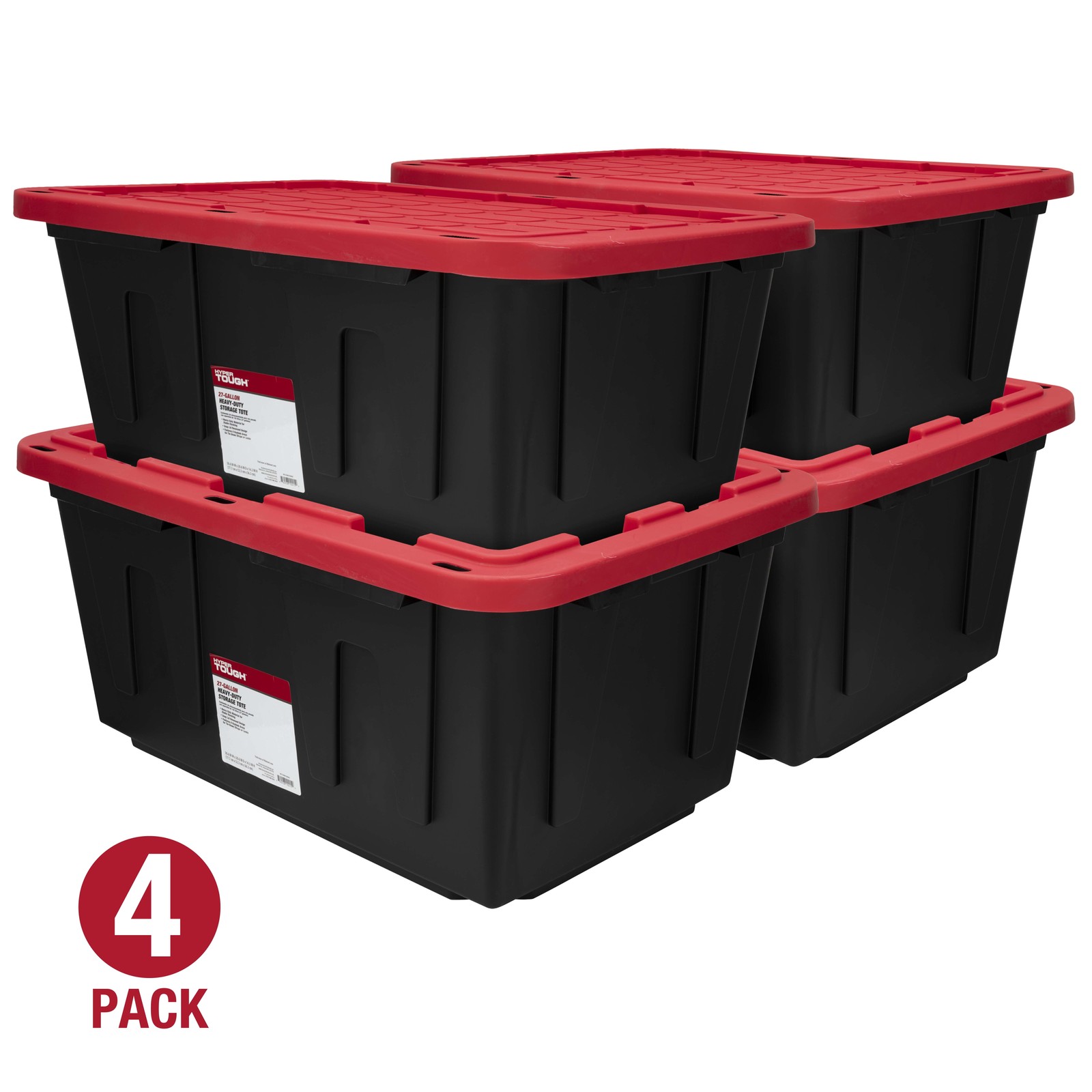 27-Gallon Plastic Storage Bin with Snap Lid, Black and Red