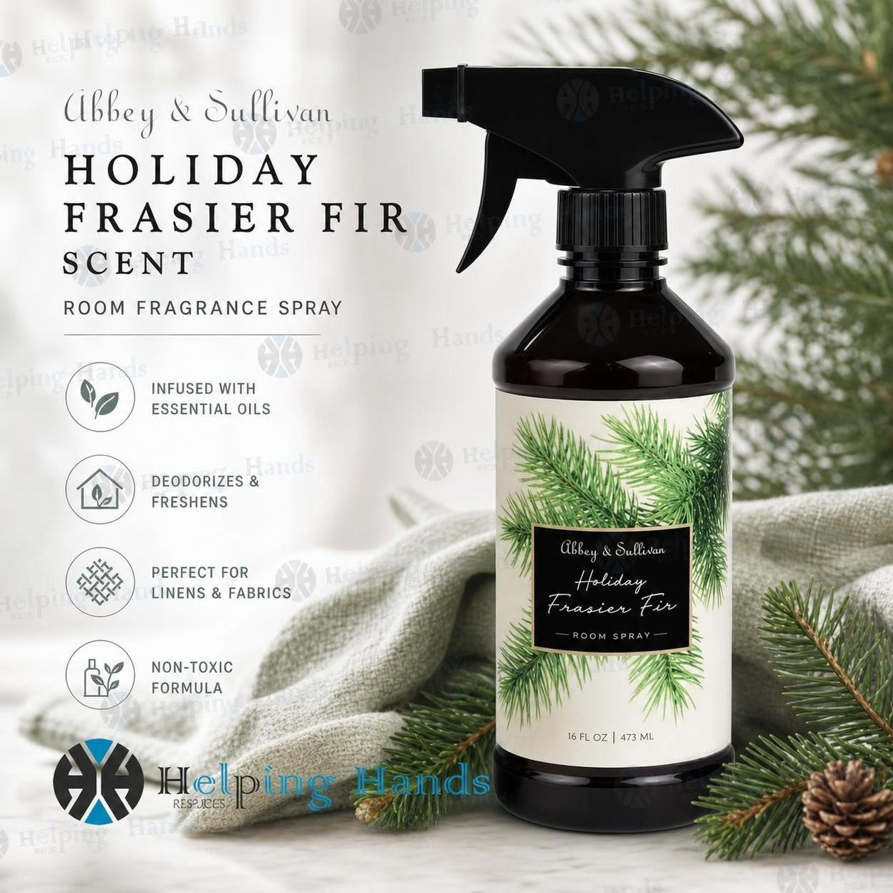 2 Abbey & Sullivan Holiday Frasier Fir Scent Room & Linen Fragrance Spray 16 oz