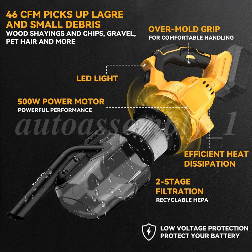 500W Cordless Handheld Vacuum Cleaner Portable Home Car Auto Wireless W/ Battery