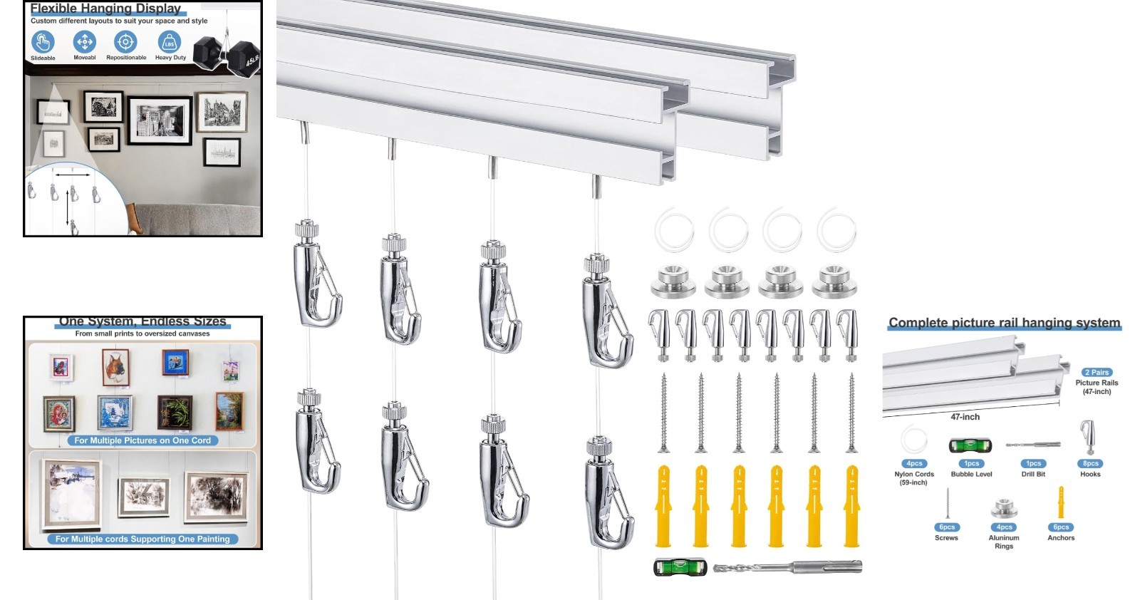 Elegant 47 Inch Picture Rail System for Gallery & Home – Adjustable & Versatile