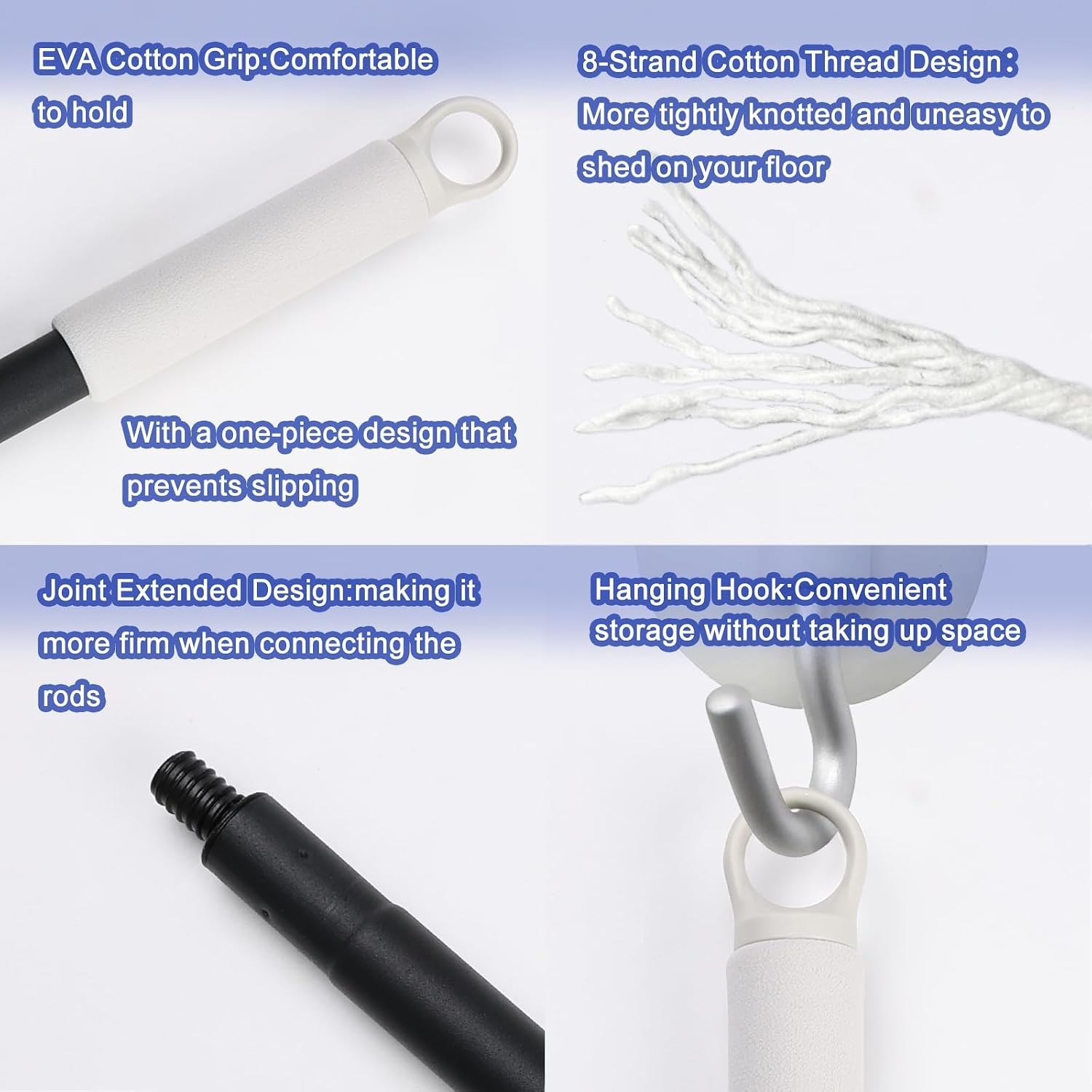 Space-Saving 52-Inch Indoor Mop with Cotton Head for Families – Effortless Clean