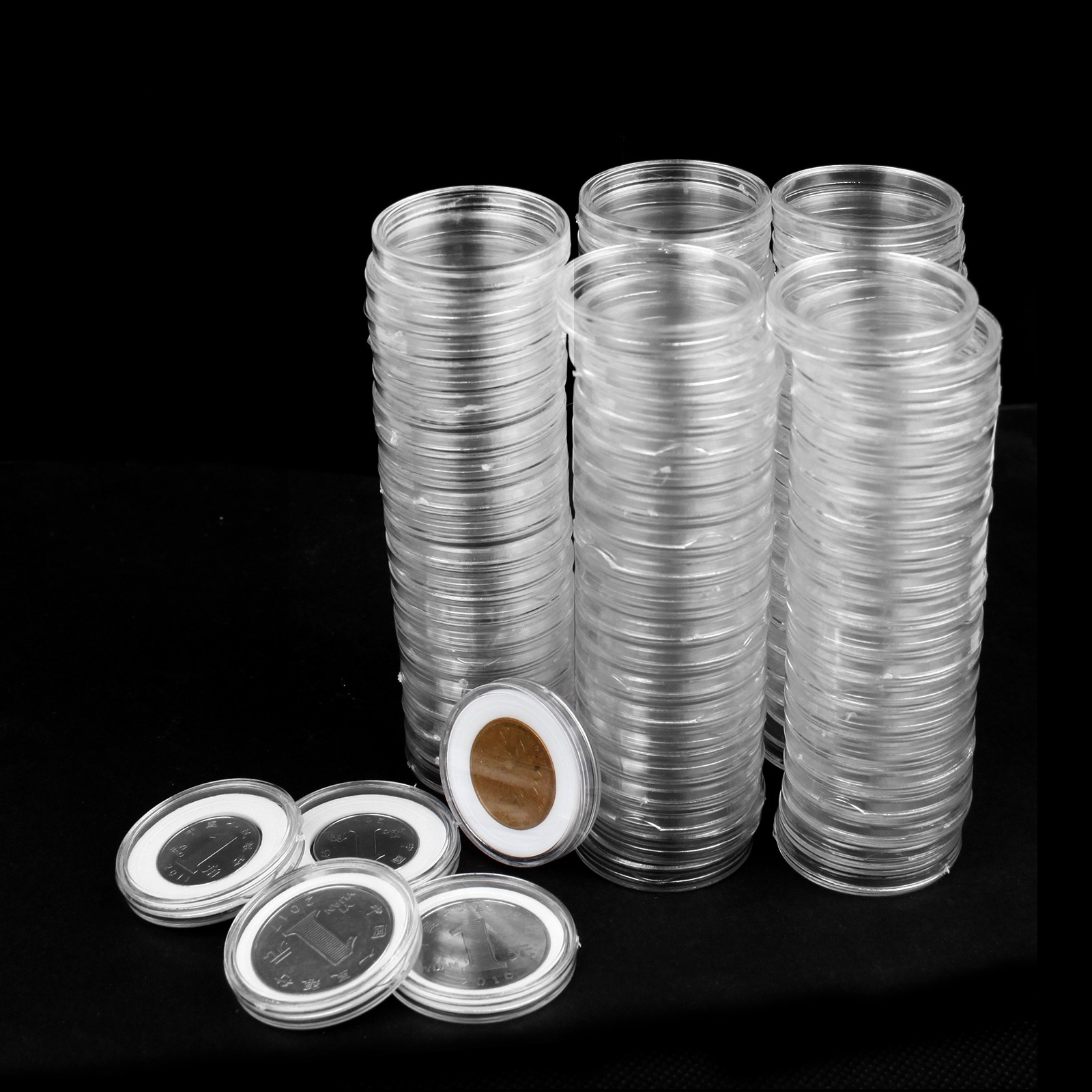 100Pcs 30mm Coin Capsule Container Storage Box Holder Case Clear Round Plastic