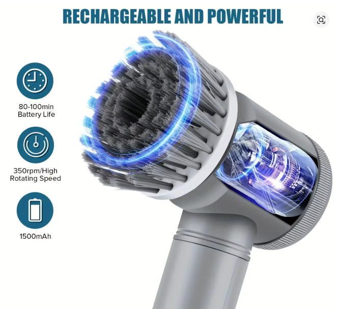 Cordless Electric Spin Scrubber Bathroom Cleaning Brush 5 Heads Power Scrubber