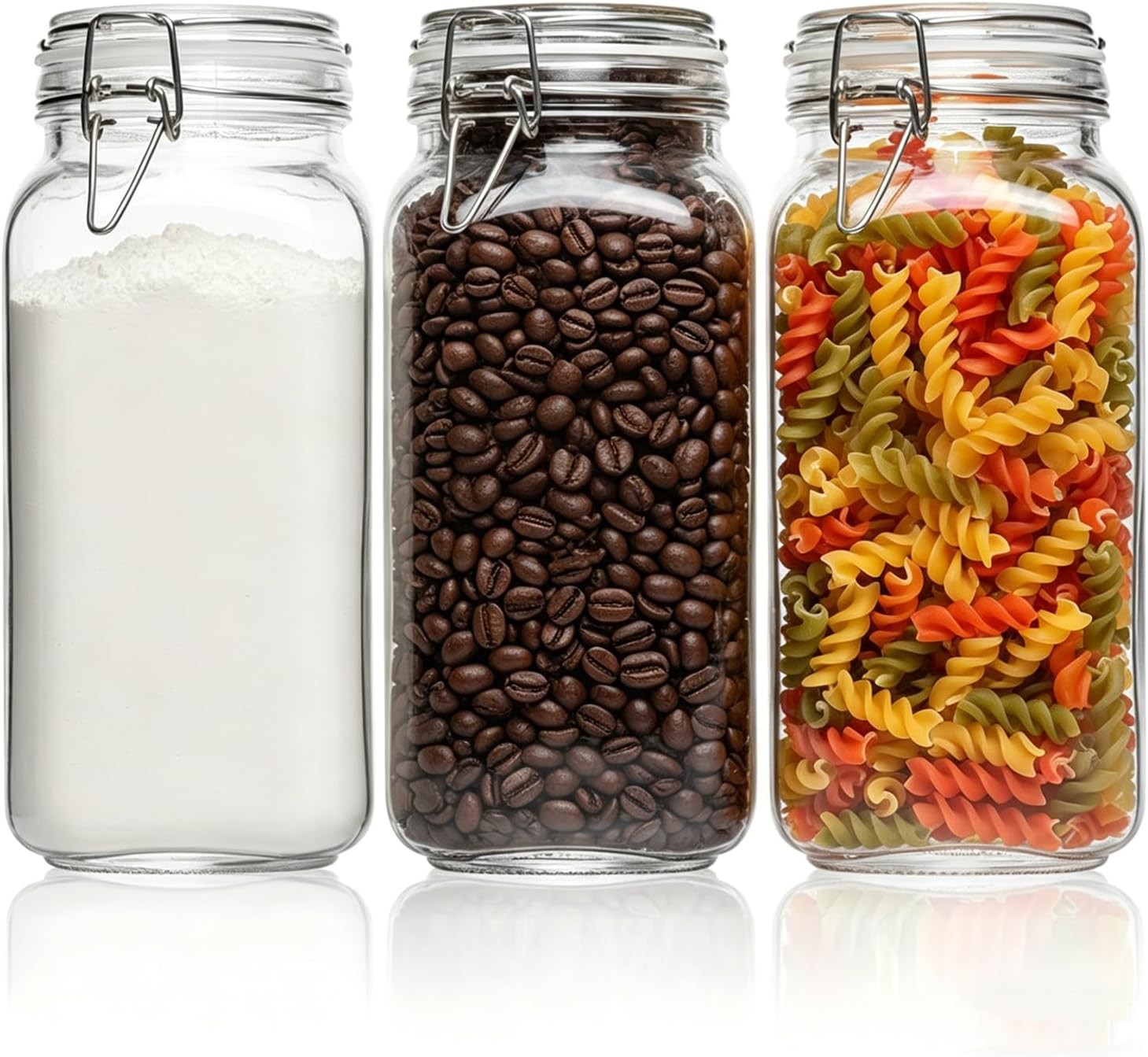 Large Square Glass Jars with Airtight Lids 78 oz 3 Pack Wide