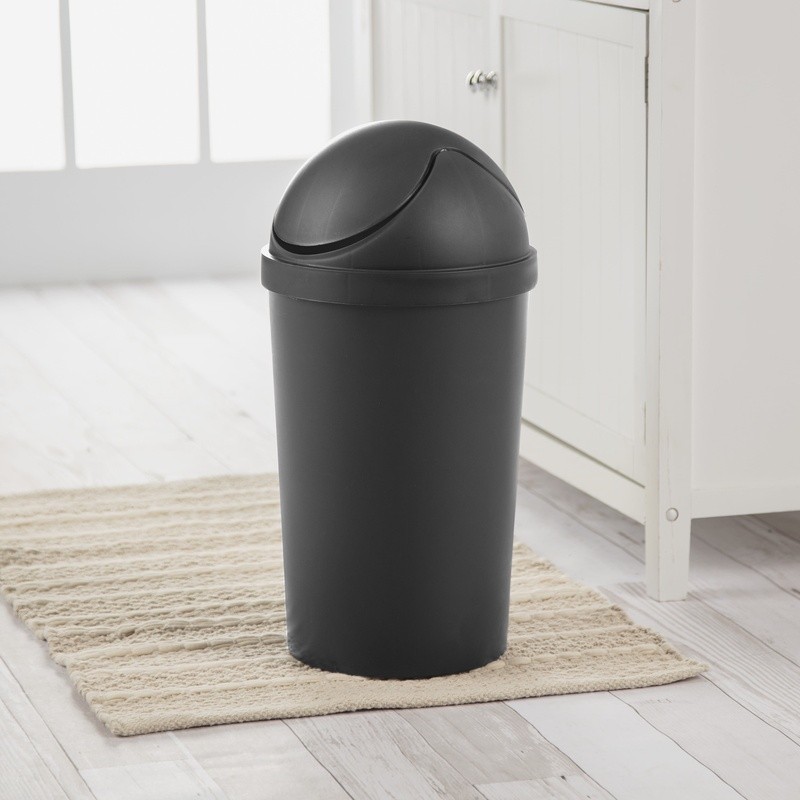 Round Plastic Swing Top Trash Can Wastebasket Bathroom Kitchen Office Indoor Use