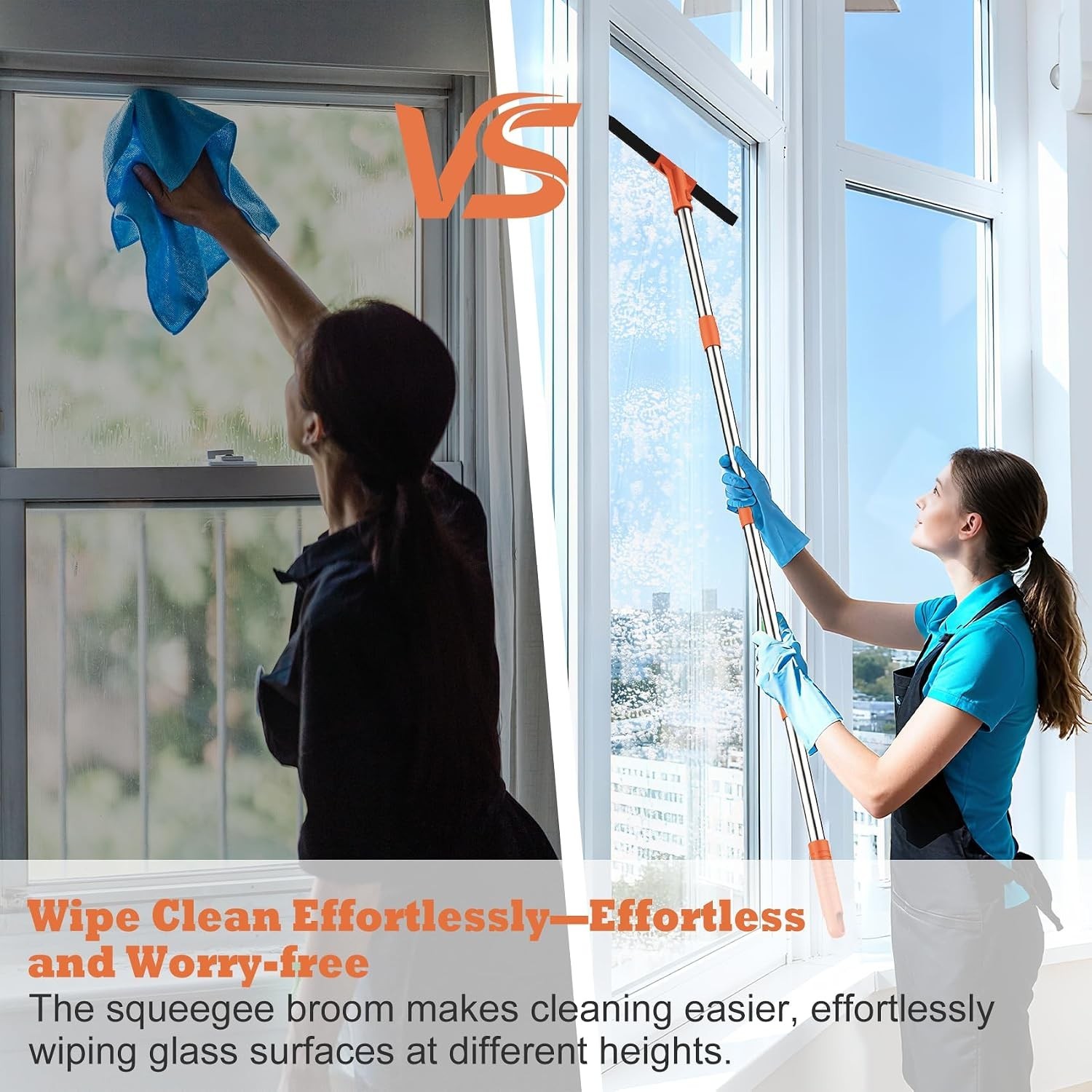 18in Floor Squeegee Heavy Duty Rubber Broom 62in Handle Window Shower Cleaner