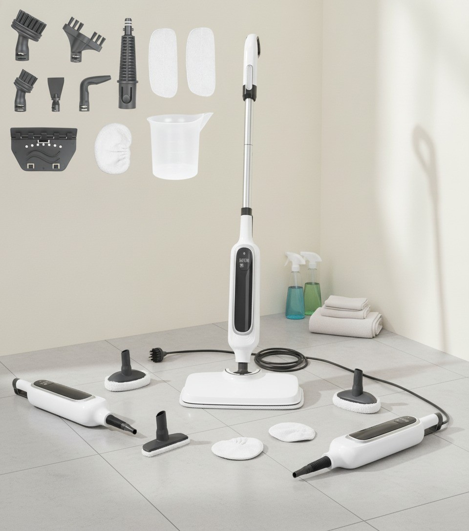 Steam Mop, C228, 12-in-1, 23 Ft Cord, 3 Steam Modes, LED Display, White