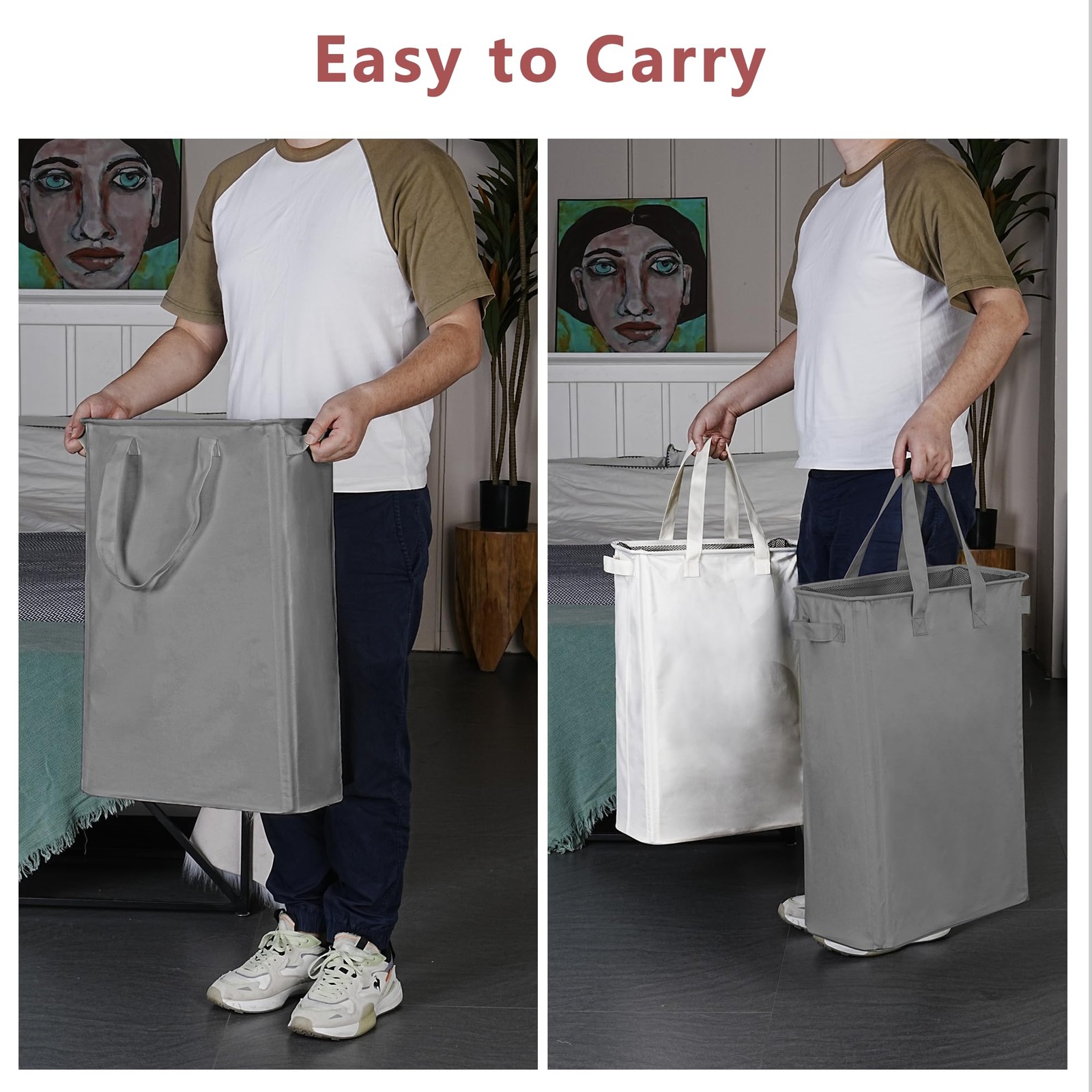 efluky Slim Laundry Basket, Narrow Hamper with 48L without Lid, Grey