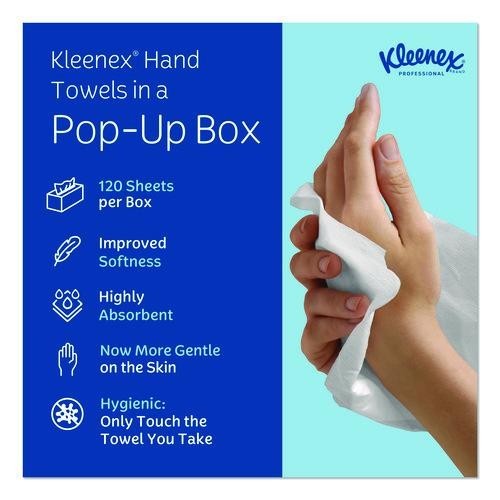 Kleenex Hand Towels, POP-UP Box, 1-Ply, 9×10.5, White, 120/Box, 18/CT