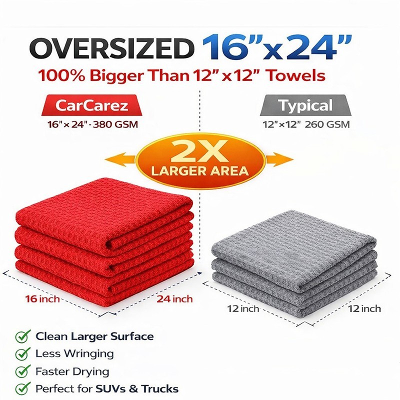 CarCarez Red Microfiber Towels 16″x24″ 380GSM 120PCS Bulk Detailing Towels