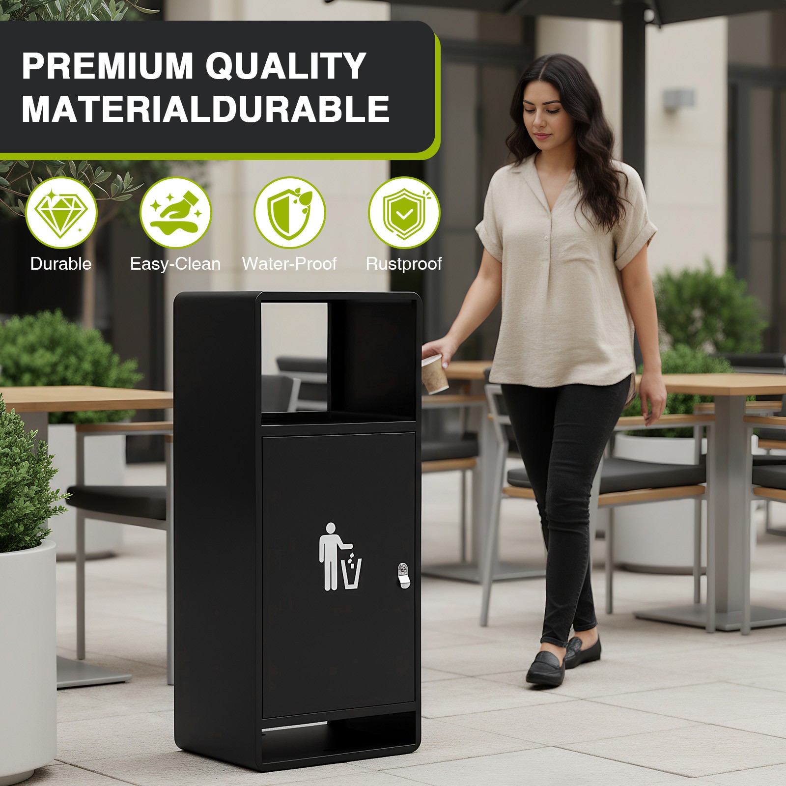 Commercial Waste Bin Trash Receptacle Large Capacity Modern Look for Park Garden