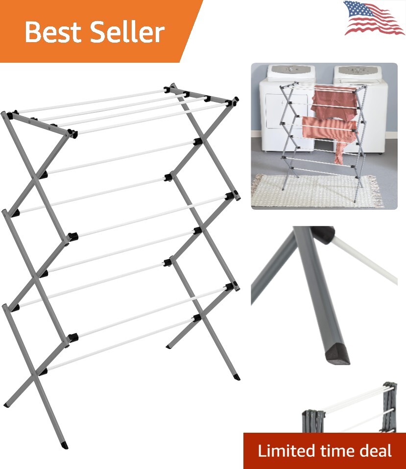 Collapsible Steel Clothes Drying Rack – 24 Linear Feet – 29″L x 14″W x 42″H