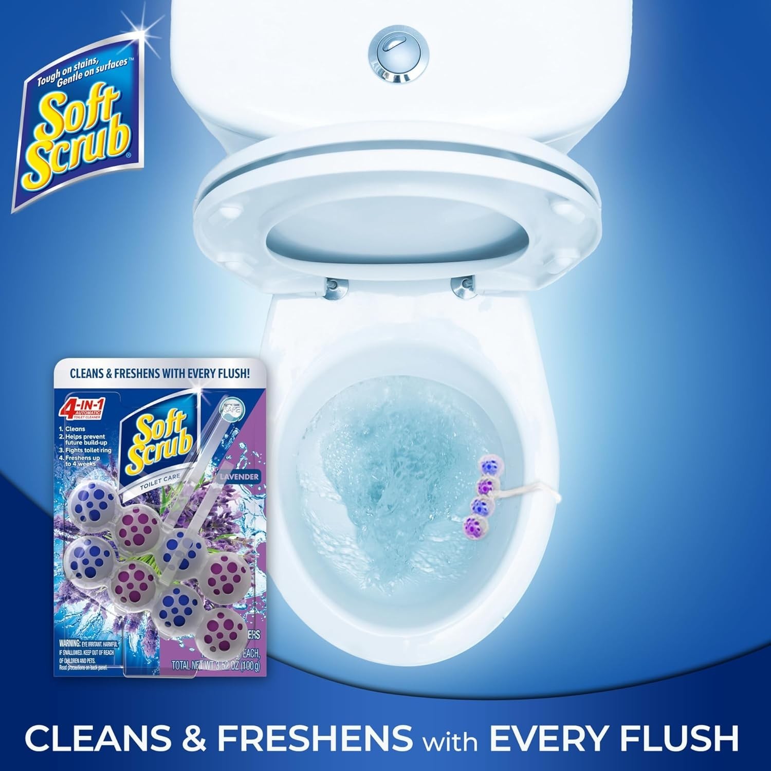 4-in-1 Rim Hanger Toilet Bowl Cleaner, Lavender, 1 Count or 2 Count