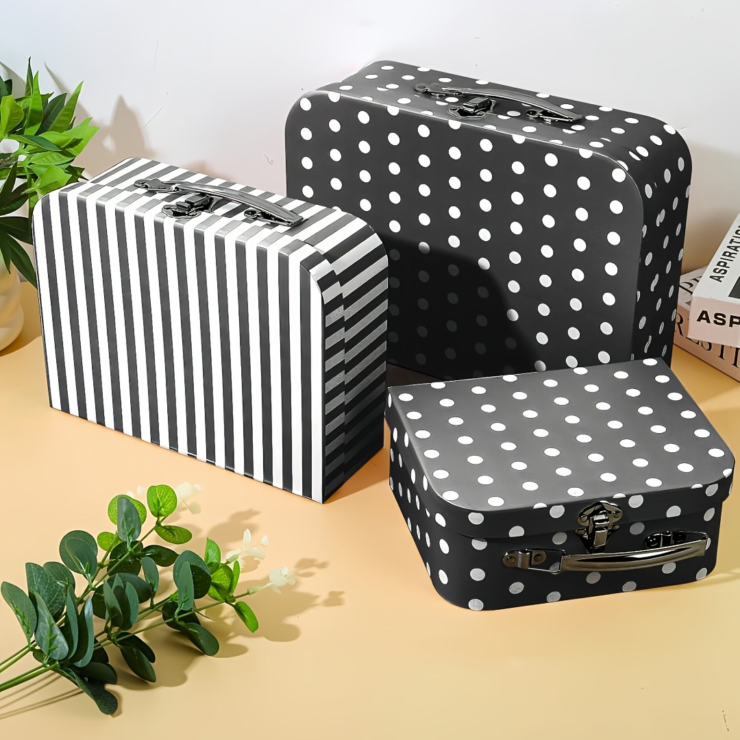 3/6 Pack Vintage Floral Dot Storage Boxes with Lids Handles