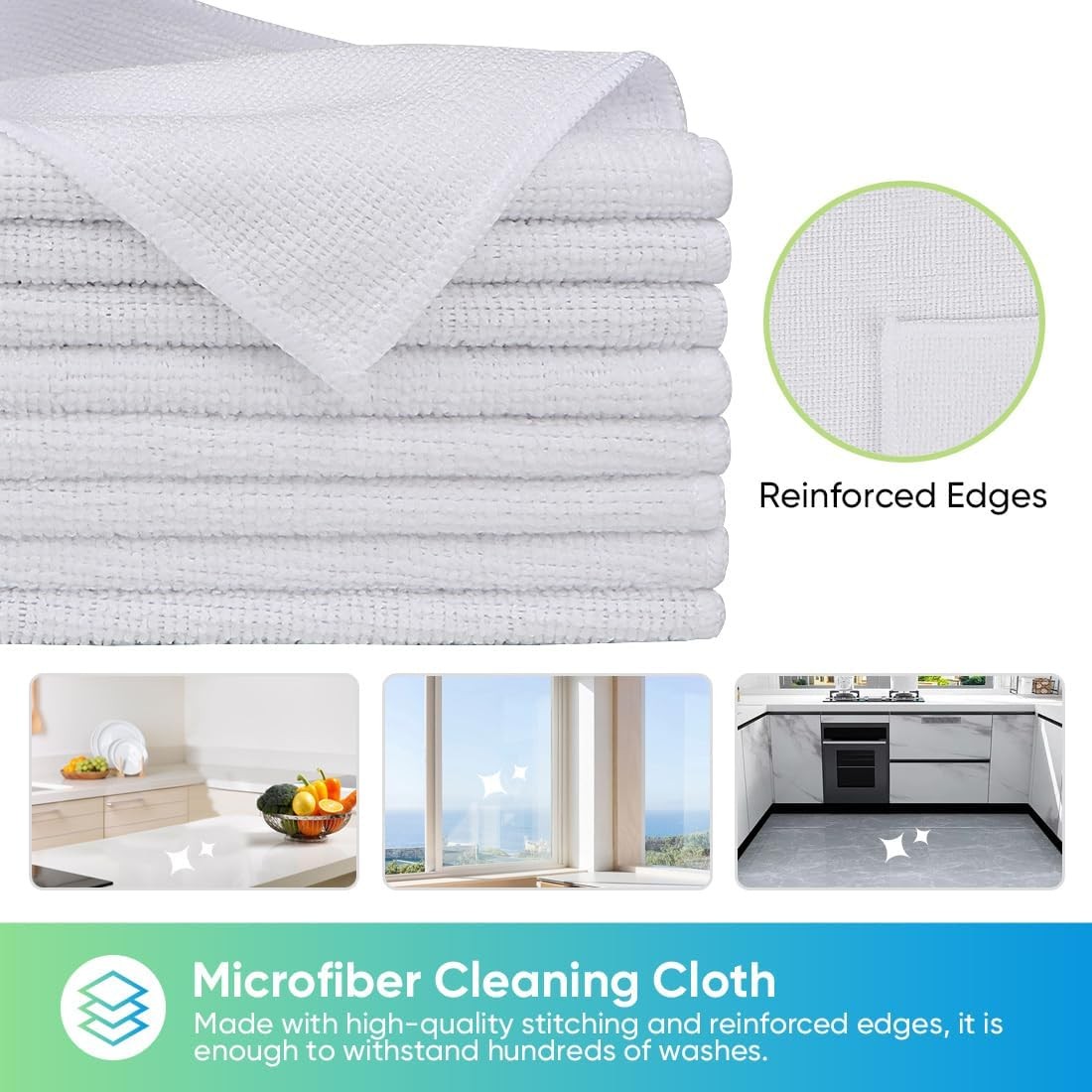 24PK Microfiber Cleaning Cloth, Cleaning Rag for Home, 11.5×11.5in | Reusable,