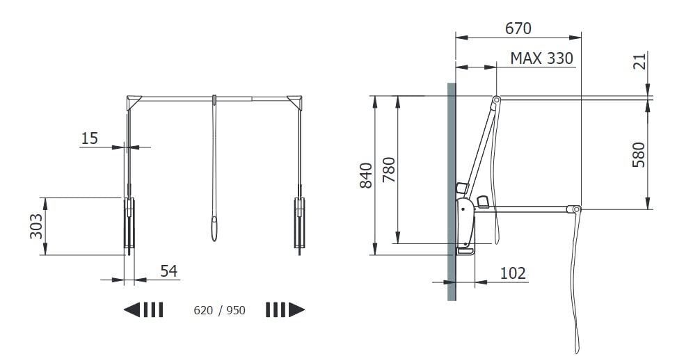 Servetto ClosetPro Wall-Mounted Soft-Close Wardrobe Lift Expanding Steel Tubing