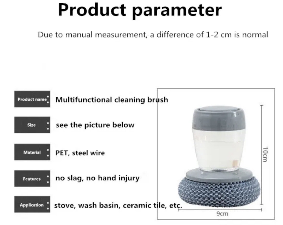 Kitchen Cleaning Brush Soap Dispensing Palm Tools Dishwashing Pot Pan Scrubber