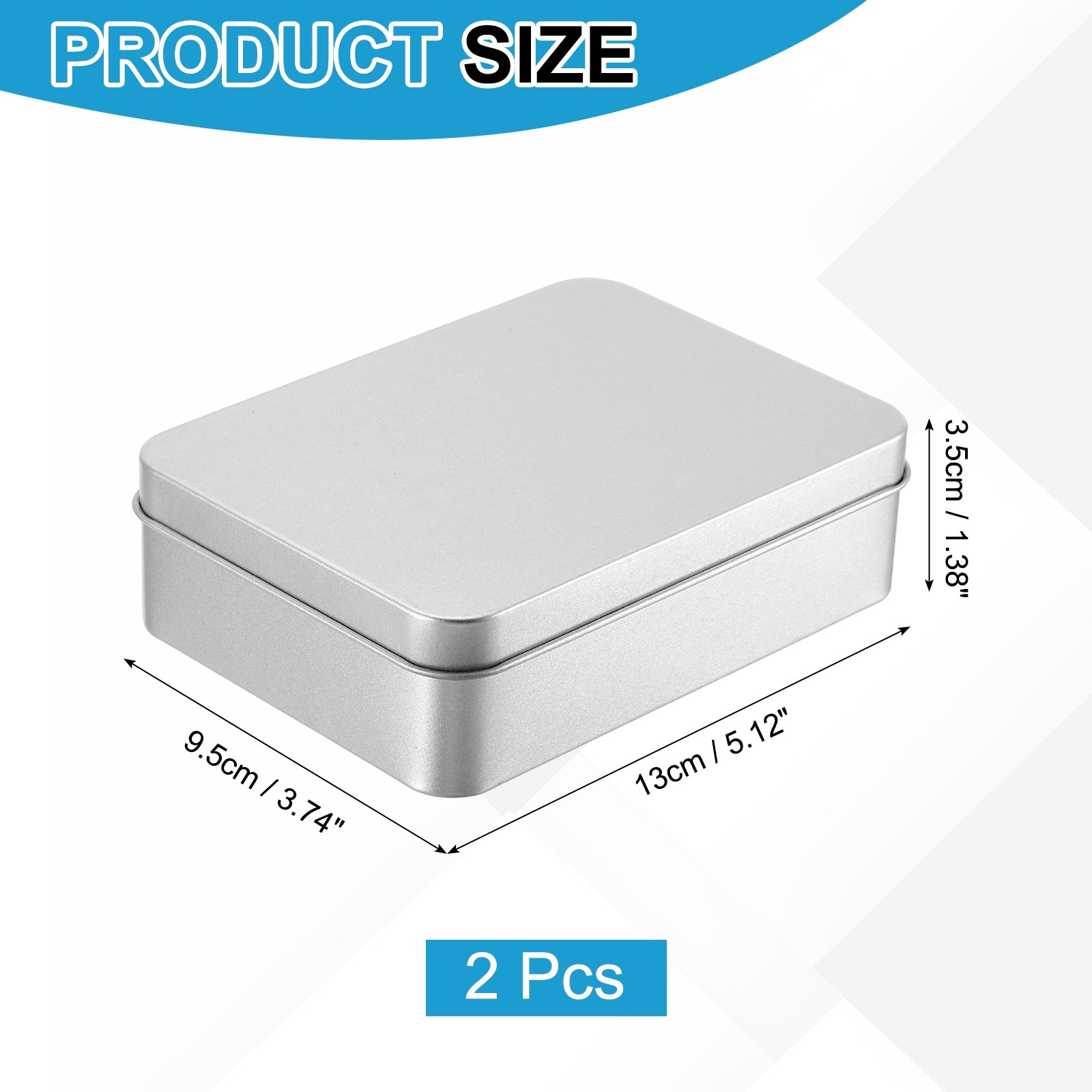2 Pcs 5.1 x 3.7 x 1.4 Inch Rectangular Storage Tins Box with Lid