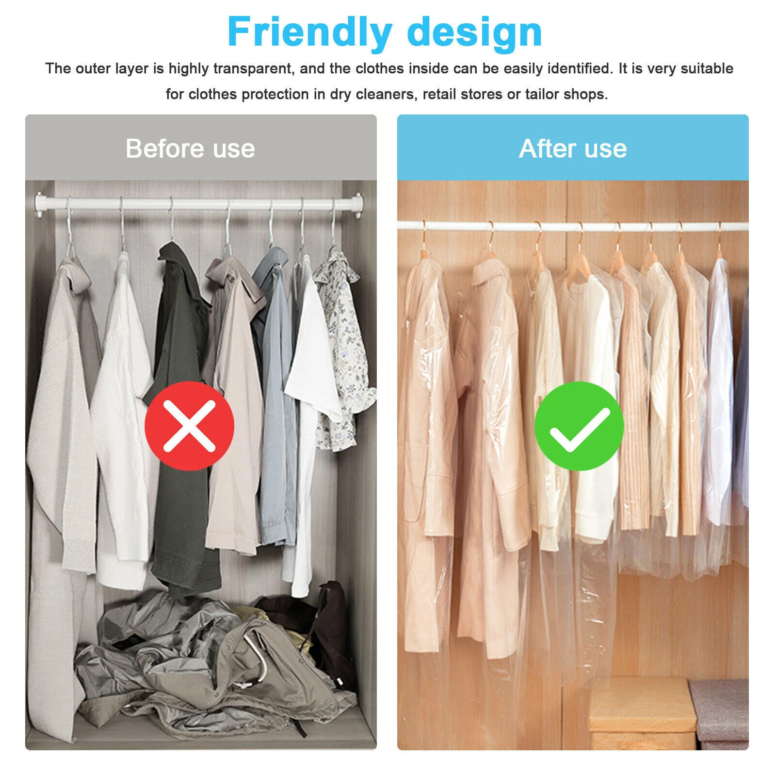 10× Clear Hanging Dust-proof Clothes Bag Suit Dress Coat Garment Storage Cover