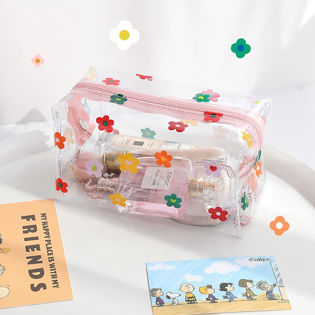 UUYYEO Clear Flower Makeup Bags Transparent Floral 18 x 10 x 10 cm, Colorful