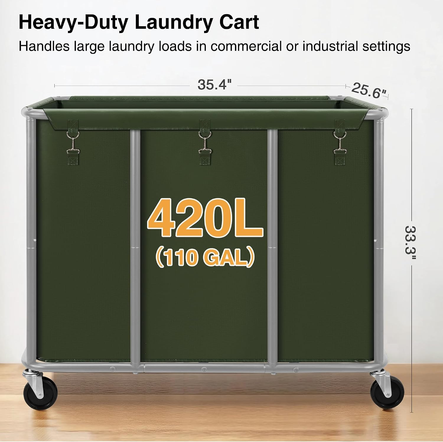 Commercial Laundry Cart with Lockable Wheels, Large 420L Industrial