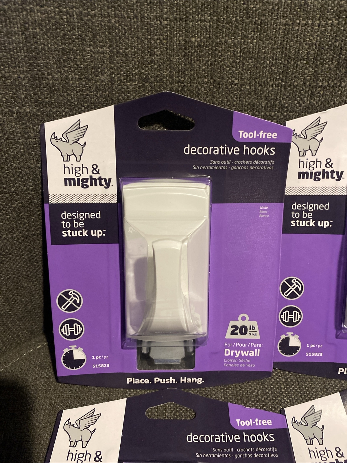 High and Mighty Plastic Decorative Hook, 20 lb, White – 515823 Lot Of 6