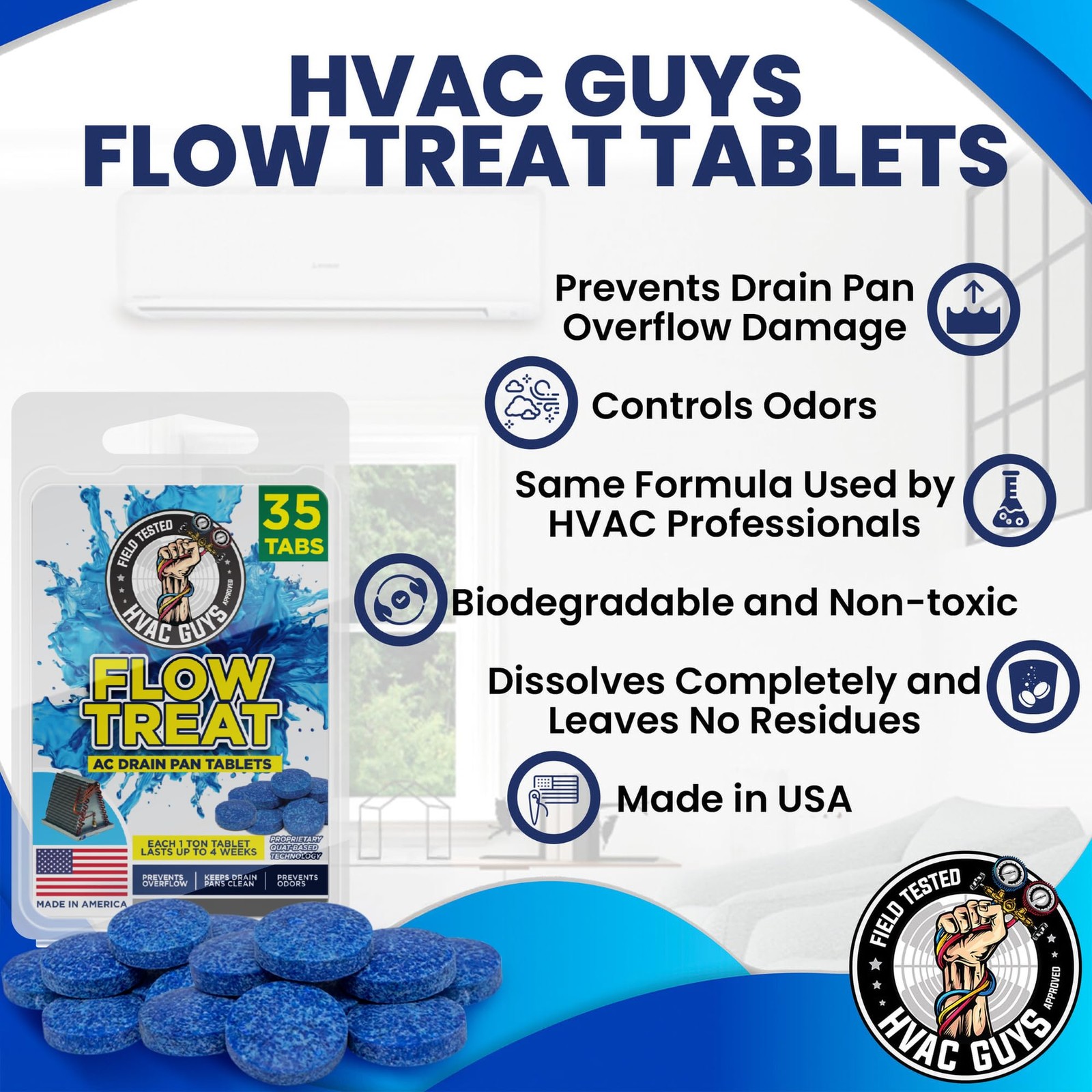 AC Drain Pan Tablets 35PK | Flow Treat Tablets Prevents Odors, Keeps HVAC Dra…