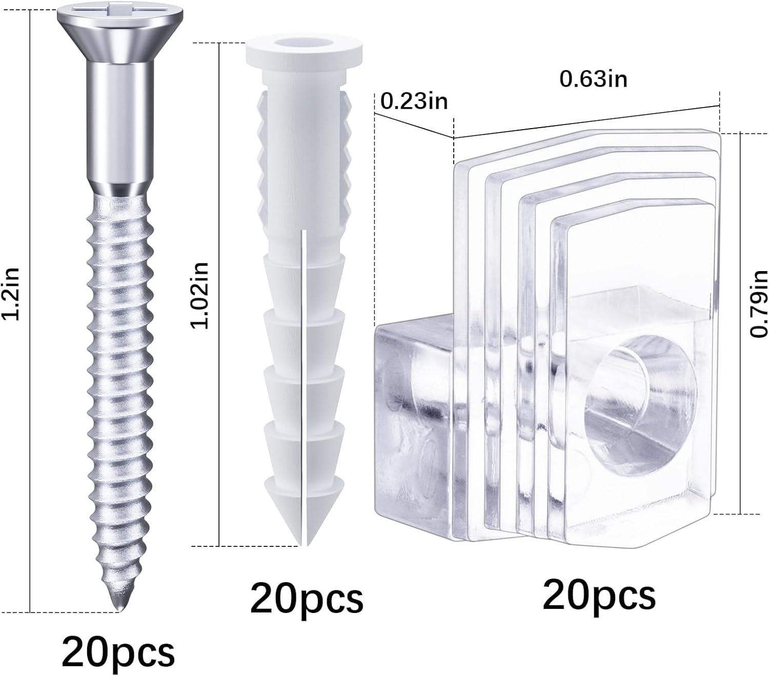 Difenni 20 Pcs Clear Plastic Mirror Clips Wall Mount Hardware Kit