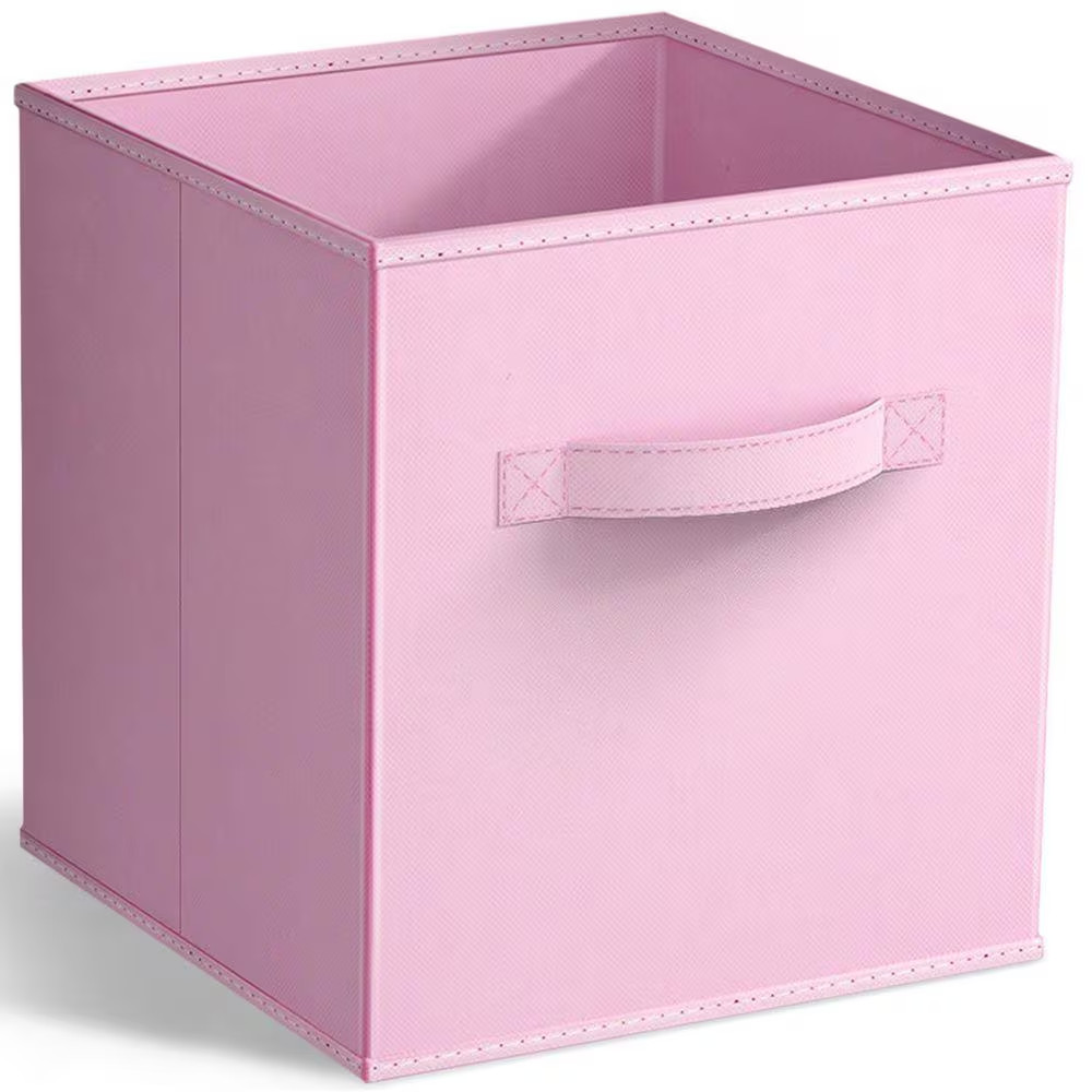 Foldable Storage Cubes with Handles, Pink 10.5 in X 11 in Fabric Decorative Bask