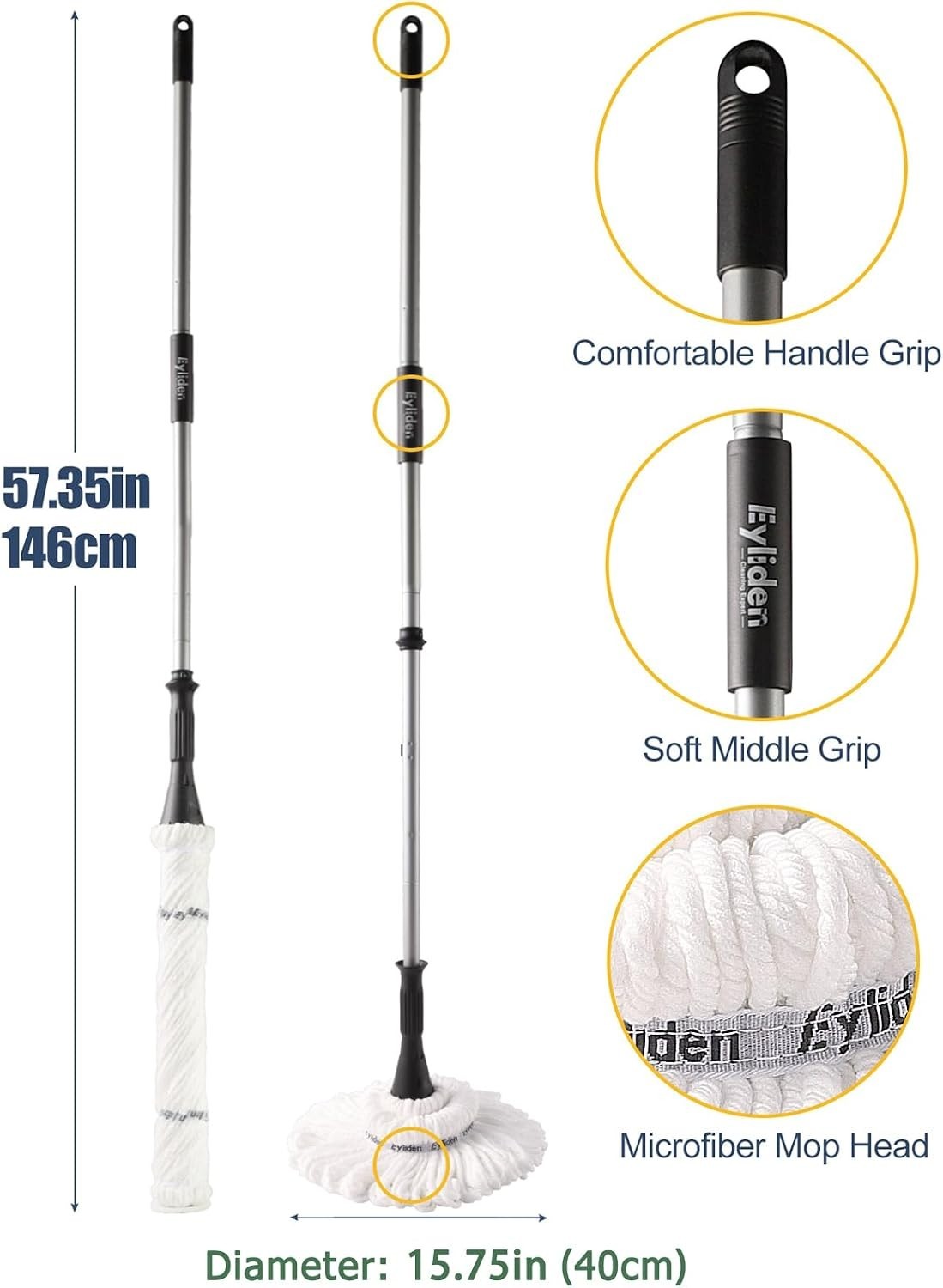 Twist Mop with 2 Reusable Microfiber Heads – Clean Floors Easily & Efficiently