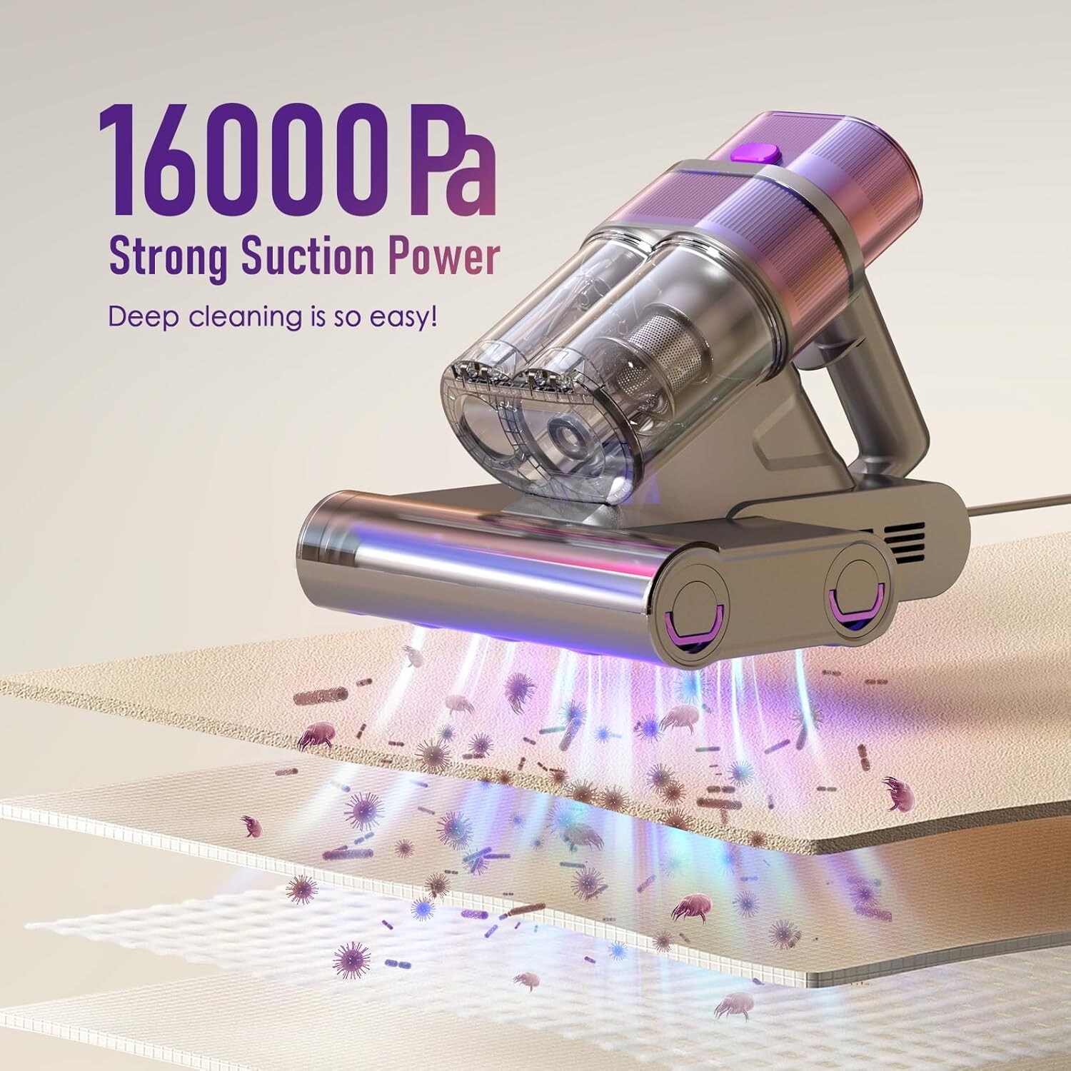 Mattress Vacuum Cleaner with Dust Sensor, 500W 16Kpa Bed Vacuum Cleaner with …