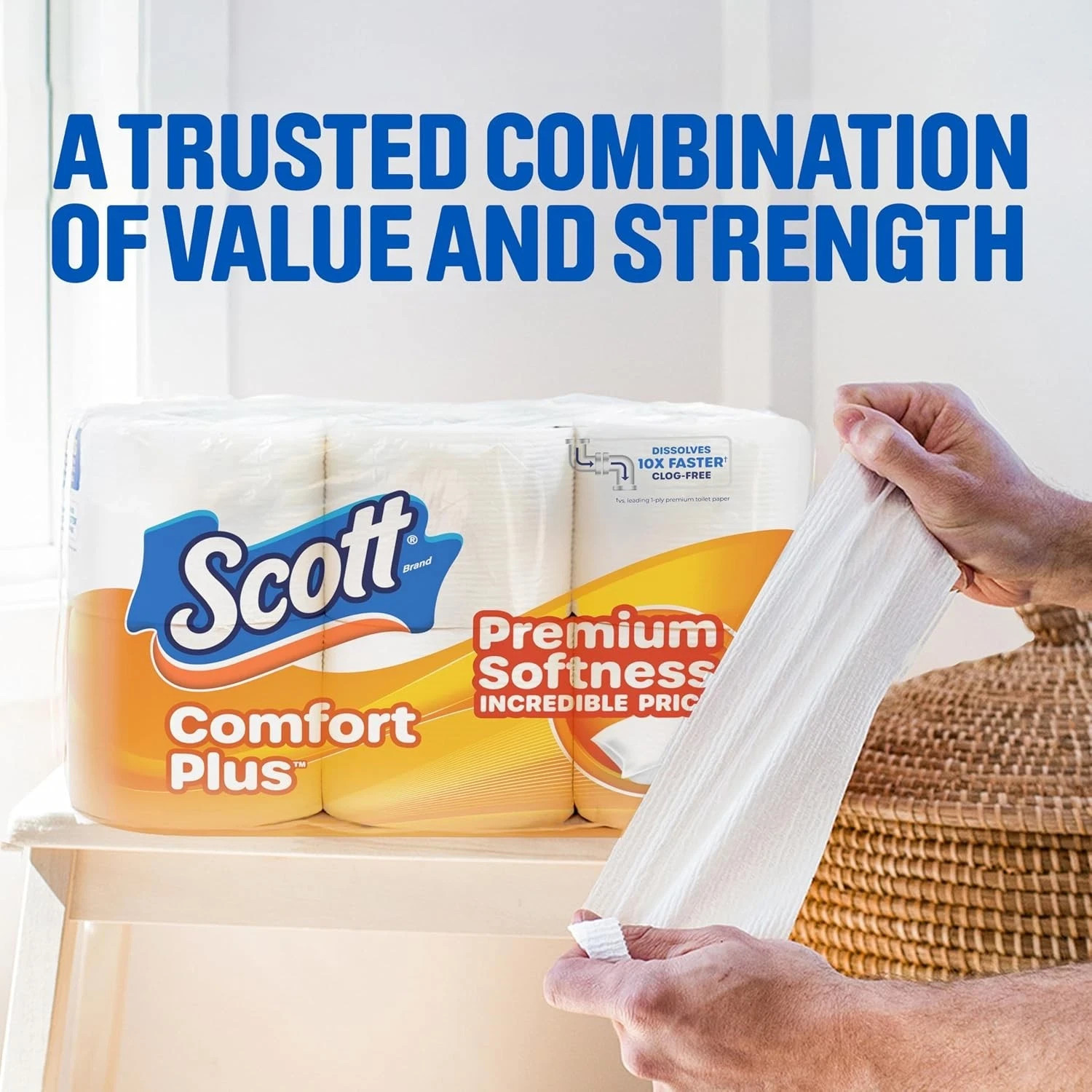 Scott ComfortPlus 12 Triple Rolls Toilet Paper 1 Ply Soft Strong Septic Safe USA