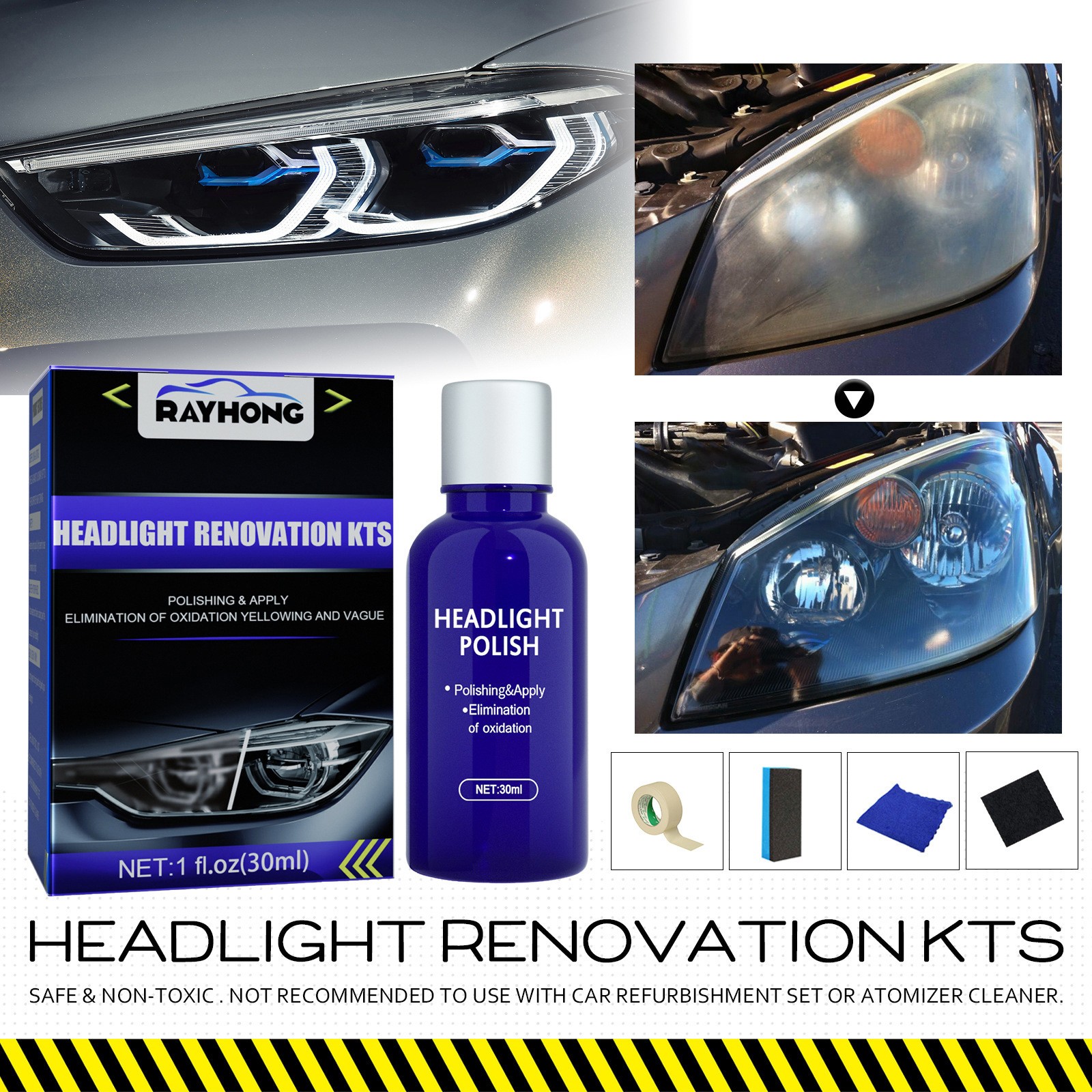 Auto Headlight Restoration Kit Car Polish Restore Faded Lens UV Sealant Clear