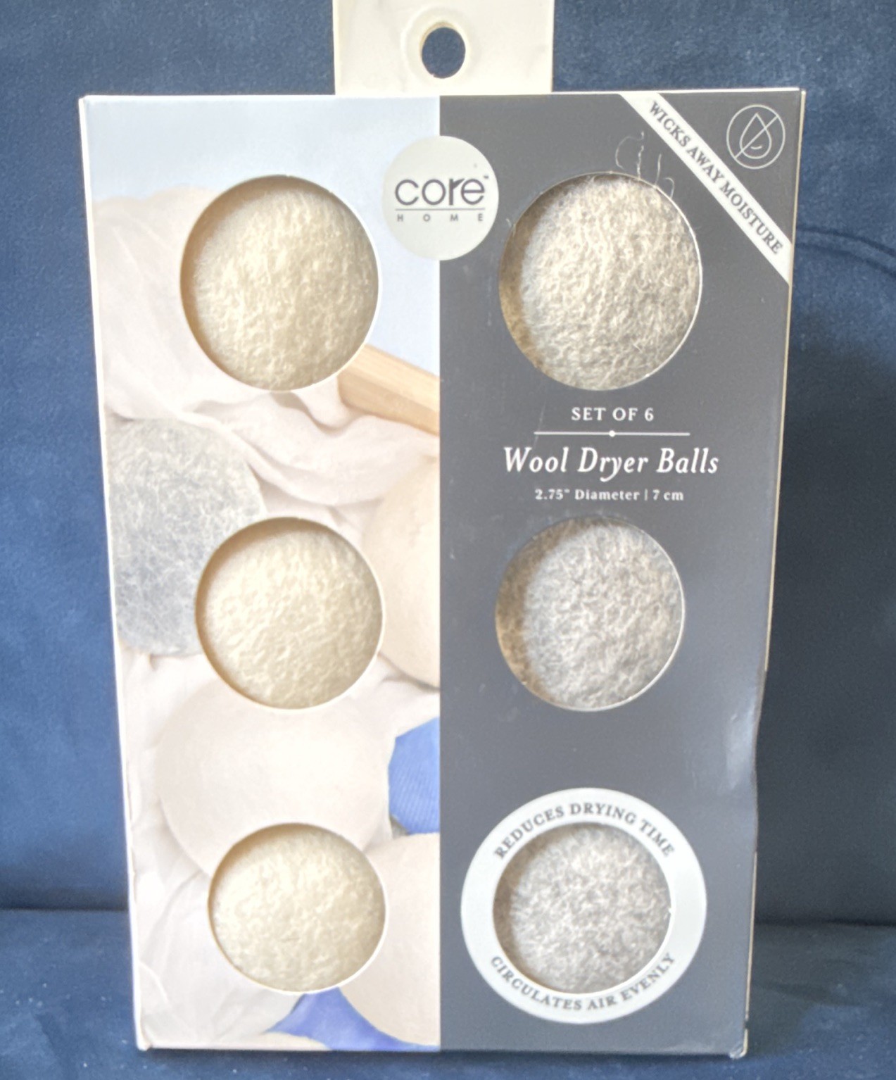 Core Home Wool Dryer Balls Laundry Balls Set of 6 2.75″ White/Gray Scent Free