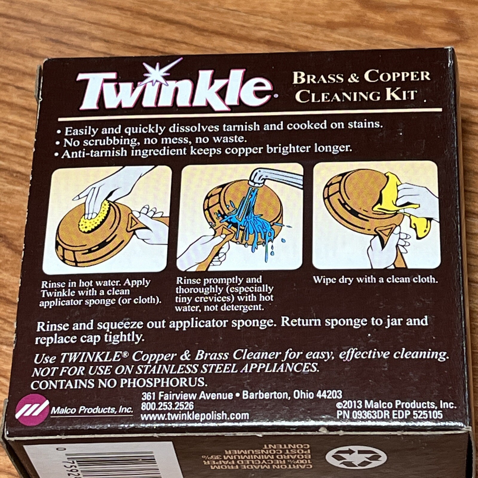 Malco Twinkle Brass and Copper Cleaning Kit 4.38 oz Polish Cream Sponge, 8 Pack