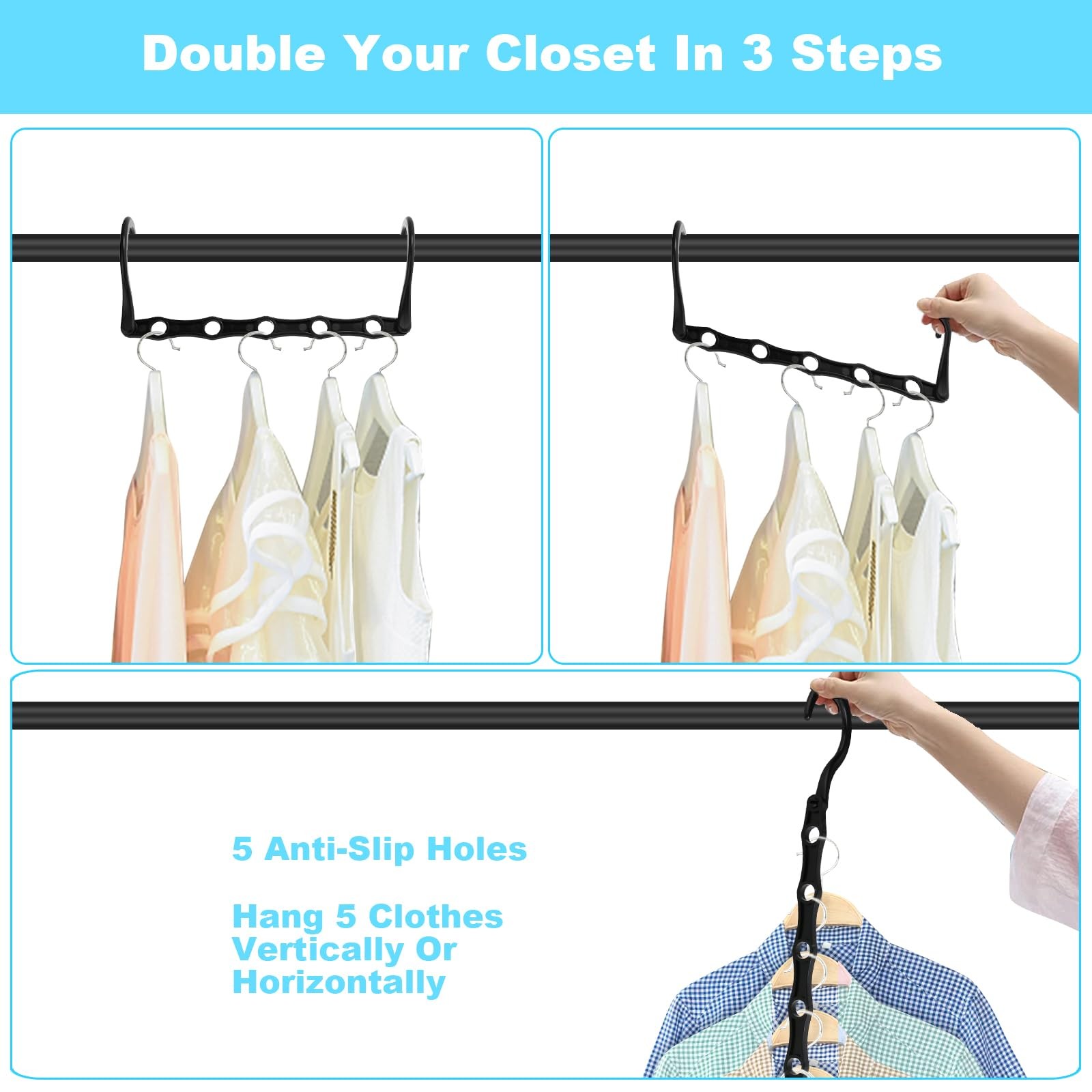 DUCOO Space Saving Hangers 10 Pack, Heavy Duty Magic Cascading Hanger Organiz…